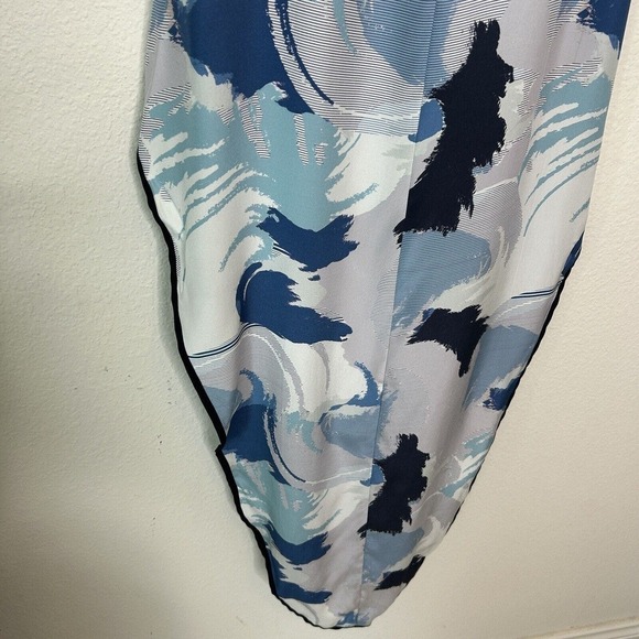 Lizna Dramatic High Low Blue and Black Graphic Silk Blouse XS - Picture 9 of 10